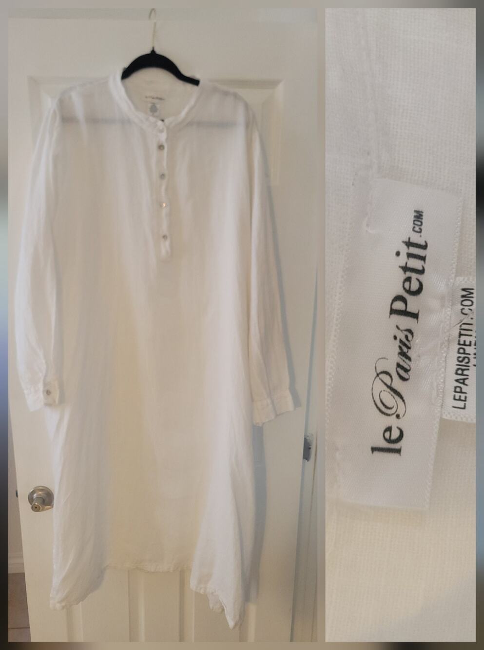 LE PARIS PETITE CO. LINEN LAGENLOOK DRESS SIZE 2X White Popover Blouson Coastal